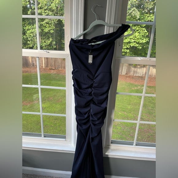 Navy One Shoulder Midaxi Dress - Picture 5 of 7